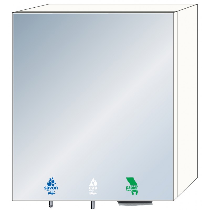 Photo 3-in-1 mirror cabinet for soap, water and paper towels RES-850P
