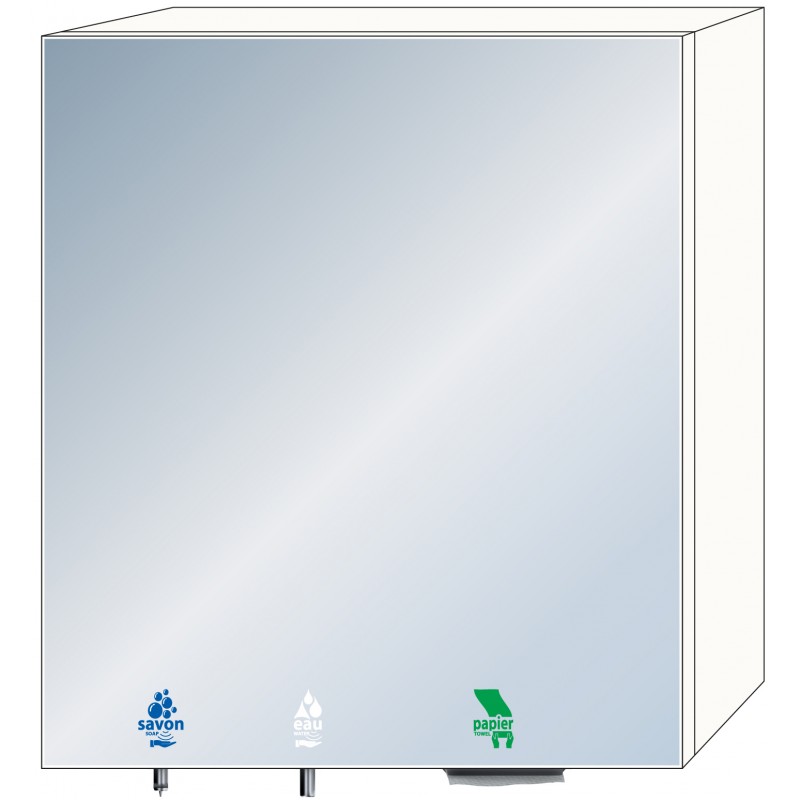 Photo Meuble haut miroir 3 en 1 savon, eau et papier essuie-mains pour usage intensif RES-865