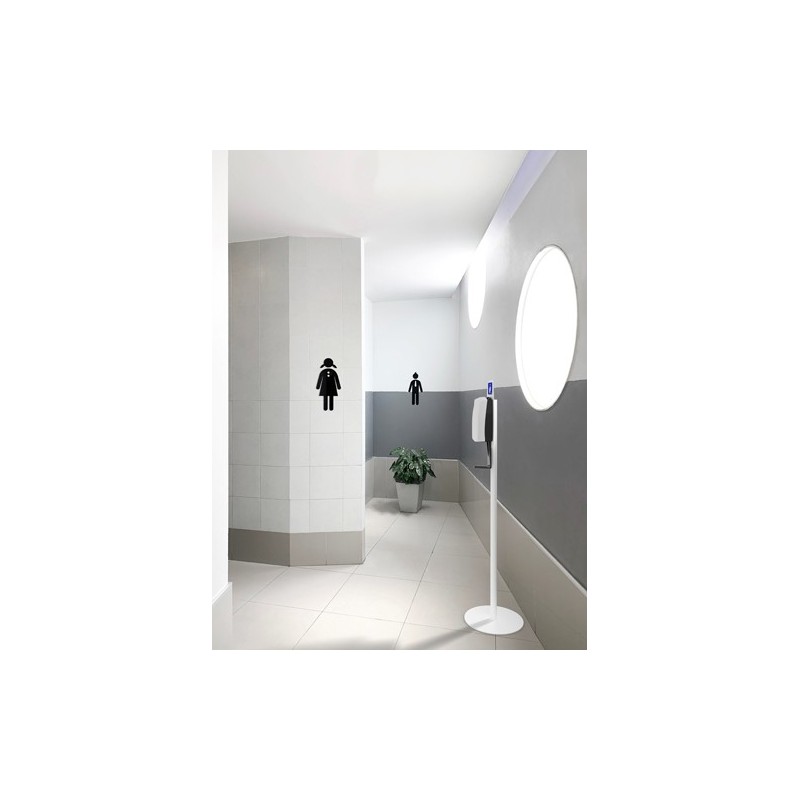 Distributeur gel-hydroalcoolique au sol toilettes publiques
