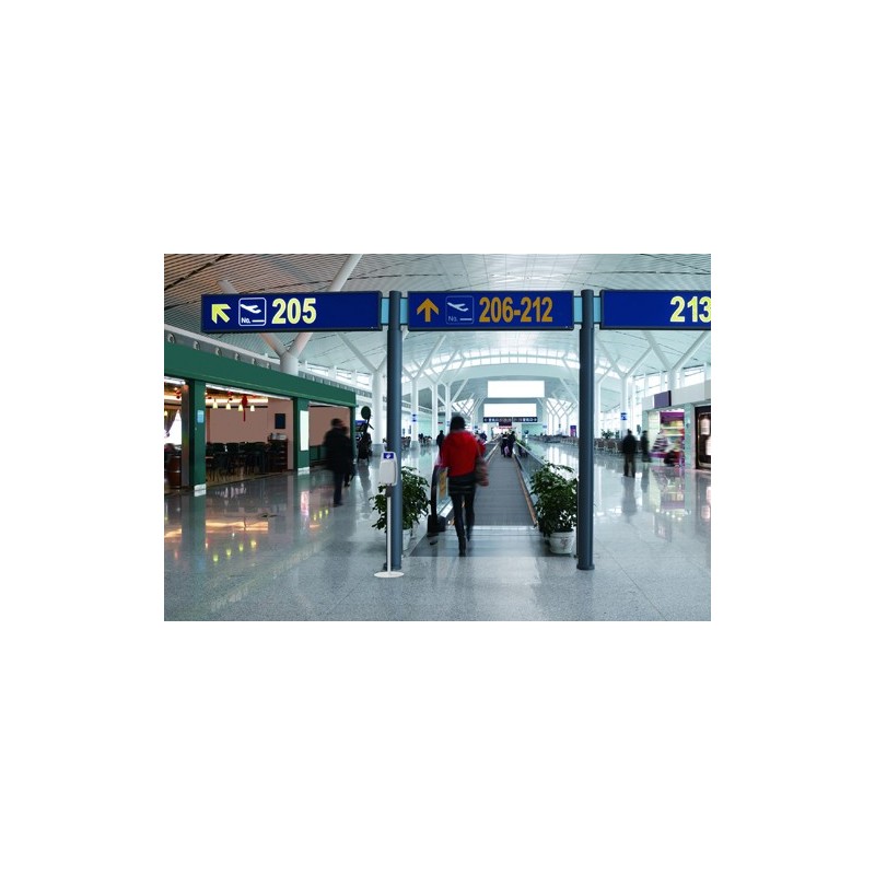 Dispensador automático de gel hidroalcohólico autoportante para aeropuertos y estaciones de tren