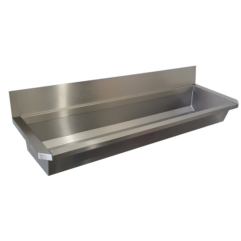 Collective stainless steel hand basin for wall-mounted taps