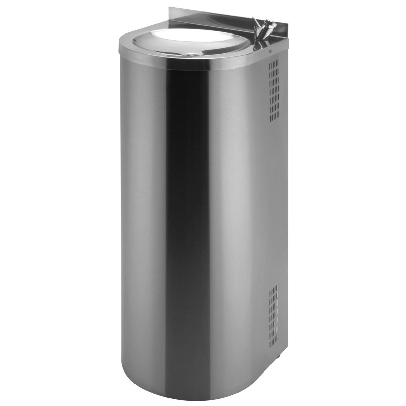 Stainless steel semi-column drinking fountain for public spaces, schools, train stations, sports facilities, etc...