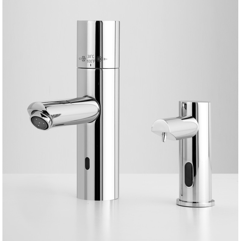 Grifo termostático de lavabo AKWATHERMO con detección de infrarrojos y dispensador de jabón combinado