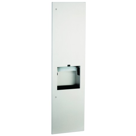 Combiné encastré PMR 3 en 1 inox distributeur essuie-mains papier, poubelle et sèche-mains électrique