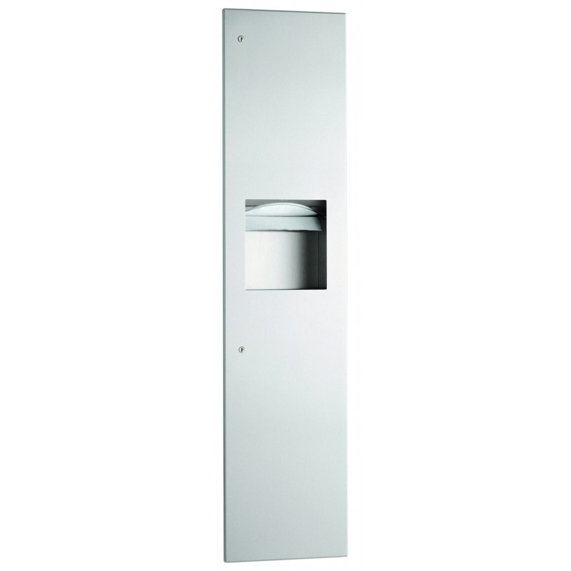Photo Recessed stainless steel unit with paper dispenser and stainless steel waste bin for heavy traffic restrooms BO-3803