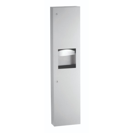 Combiné distributeur papier essuie-mains avec poubelle inox en applique murale