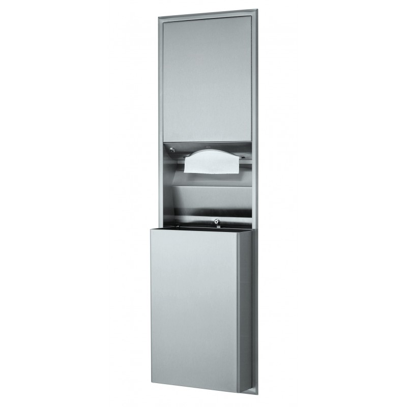 Photo Combiné encastré inox distributeur essuie-mains et grande poubelle amovible à clé BO-3944