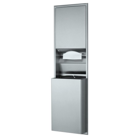Combiné encastré inox distributeur essuie-mains et grande poubelle amovible à clé