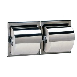 Recessed double roll toilet paper dispenser