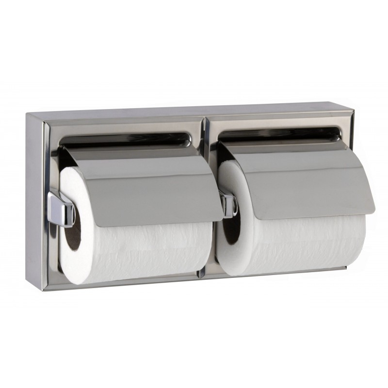 Photo Dispensador de papel higiénico doble de acero inoxidable para montaje en pared BO-6999