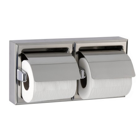Dérouleur double papier toilette inox en applique murale