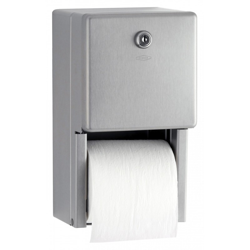 Double porte-rouleaux professionnel inox pour papier WC standard