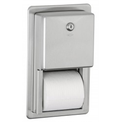 Recessed double toilet paper roll dispenser in stainless steel