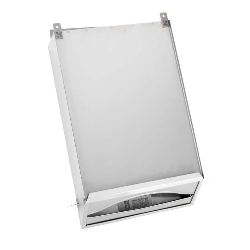 Vertical hand towel dispenser with filling from below, stainless steel, to be integrated
