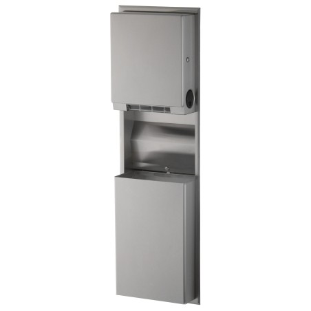Distributeur de rouleau papier essuie mains et réceptacle à déchets convertible encastré