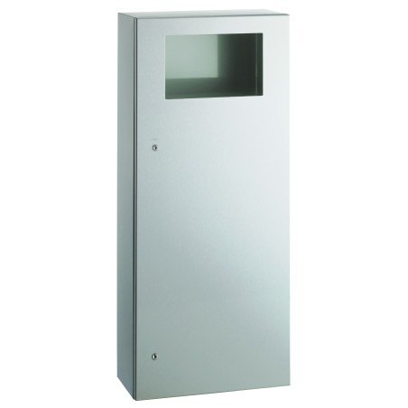 Poubelle pour collectivités en inox avec ouverture avant et fermeture à serrure