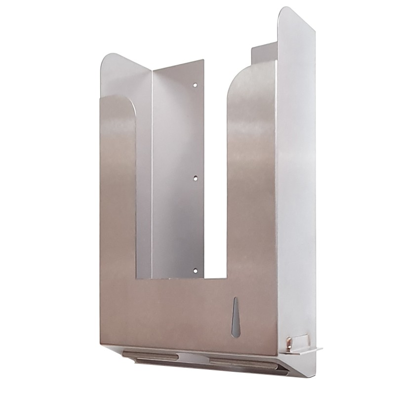 Distributeur inox de papier essuie-mains derrière miroir