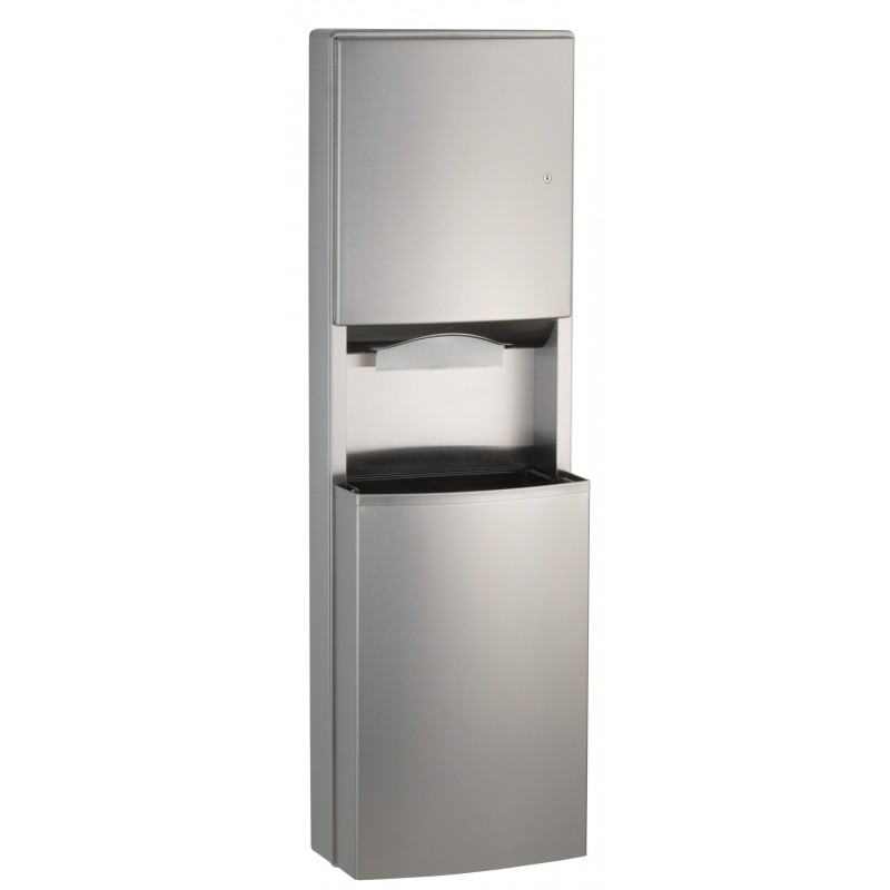 Photo Combiné applique mural inox distributeur essuie-mains et poubelle grande capacité BO-43949