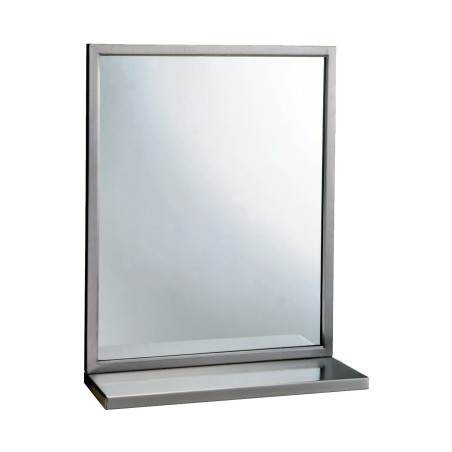Miroir cadre inox avec étagère pour sanitaire en collectivités