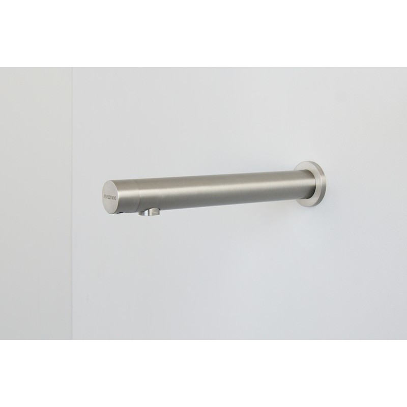 AKWALINE tap for wash basins in stainless steel design, wall mounted, automatic for cold or pre-mixed water