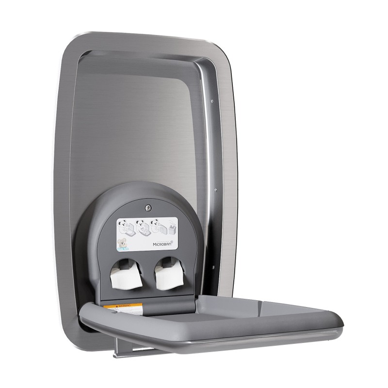 Vertical stainless steel flip-up changing table for professional nursery installation