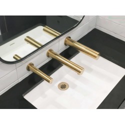 RONDEO matte gold hand dryer combined with RONDEO water and soap faucets