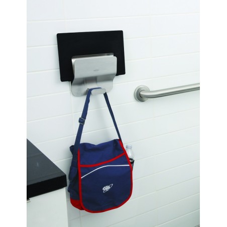 Porte-sac, manteau, téléphone et tablette mural inox pour sanitaires collectifs