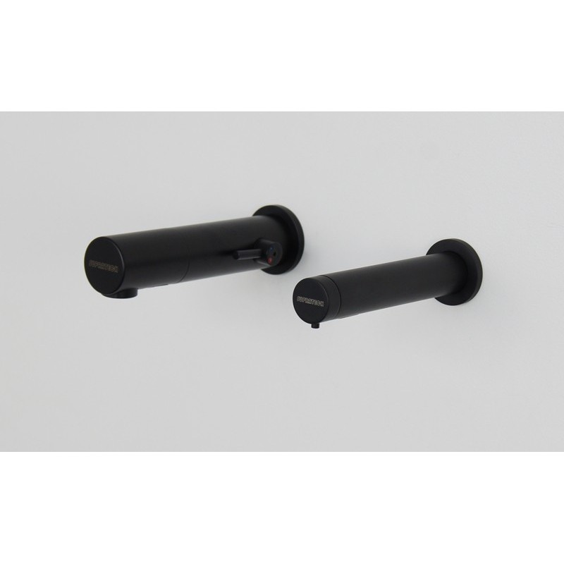 Mitigeur électronique lavabo RONDEO noir mat et distributeur savon automatique assorti