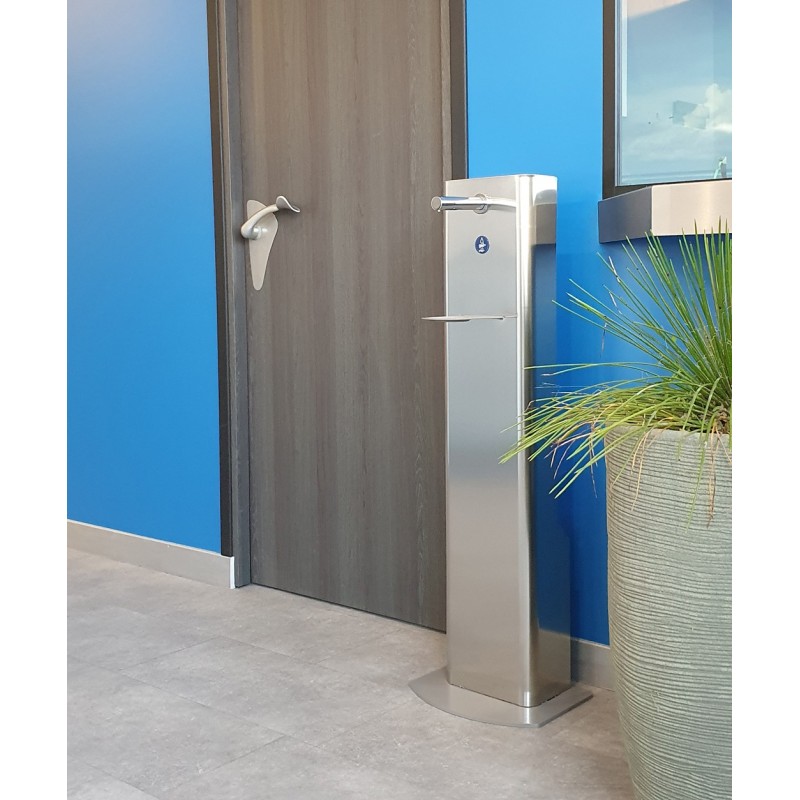 Distributeur gel hydroalcoolique design et robuste en inox, sans contact