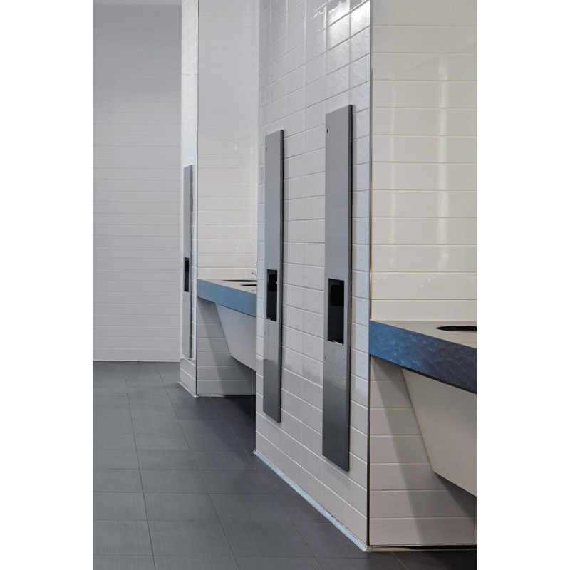 Combiné distributeur de papier essuie-mains et poubelle encastrable inox pour collectivités