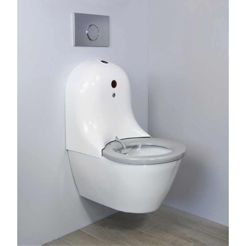 Touch-free rimless WC and self-cleaning seat