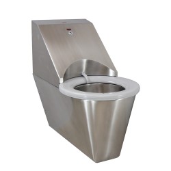 Extended stainless steel HYGISEAT self-cleaning wall-hung toilet for collective use