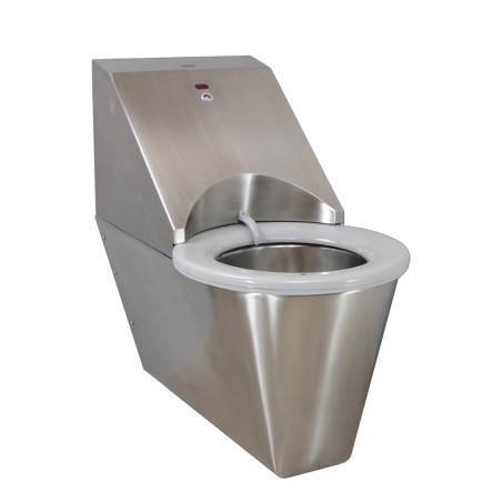 WC suspendu rallongé inox HYGISEAT autonettoyant pour usage collectif