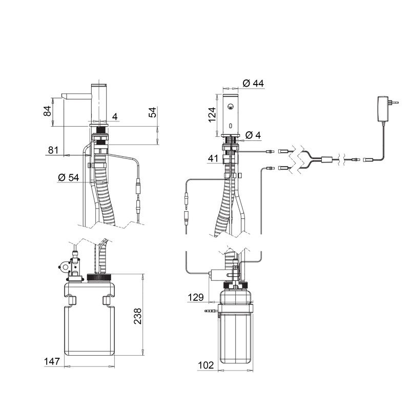 Dimensions distributeur électronique de savon TRIMEO