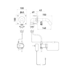 Automatic foot washer dimensions for recessed mounting Automatic foot washer dimensions for recessed mounting