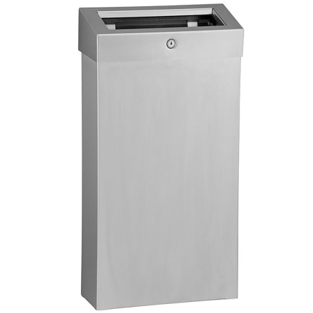 Poubelle murale ou posée au sol avec couvercle ouvert et serrure inox satiné