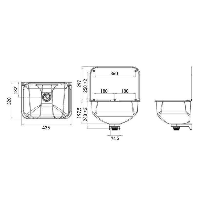Bassin de vidage inox suspendu avec grille porte-seau