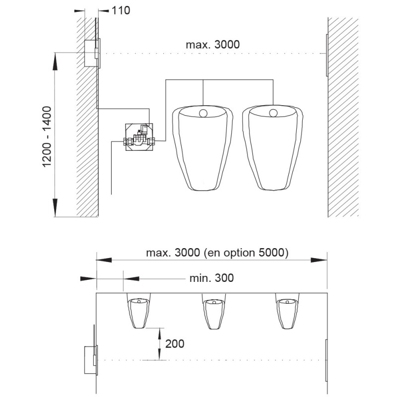 Robinet multi-urinoirs électronique à faisceau infrarouge