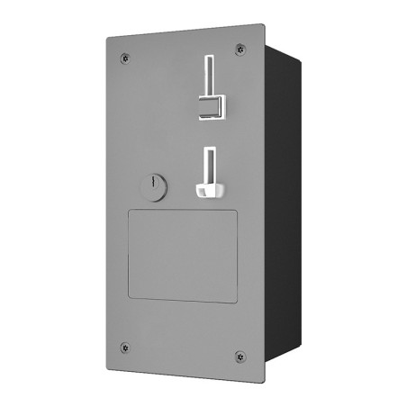 Coin or token operated shower access with recessed vandal-proof stainless steel timer