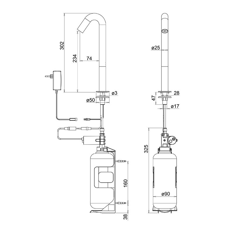 Distributeur haut de savon design ONE automatique pour lavabo à poser