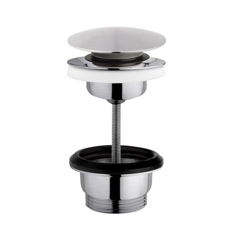 Bonde de lavabo finition Chrome en vue éclatée avec joints noirs et bague d'appui blanche