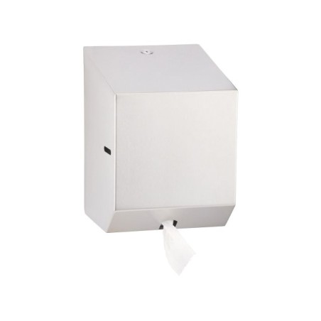 Boîtier inox brossé de trois quarts, amorce de papier sous la fente de sortie