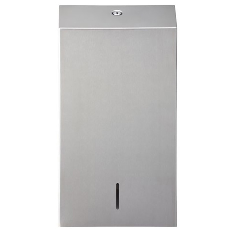 Wall-mounted paper towel dispenser for public facilities, large format, brushed stainless steel
