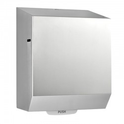 Miniature-2 High capacity brushed stainless steel paper towel dispenser with PUSH button to initiate dispensing MCS-303
