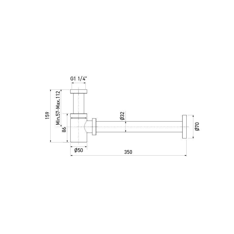 Plano de sifón de latón cromado DESIGN con base corta