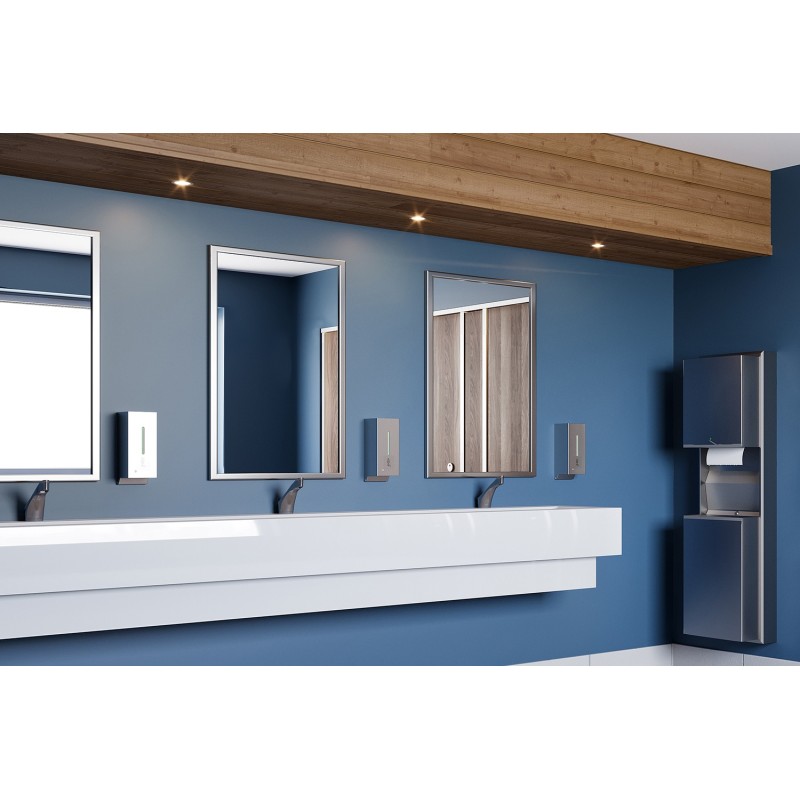 Miroir avec cadre inox pour collectivités avec système de fixation résistant au vol.