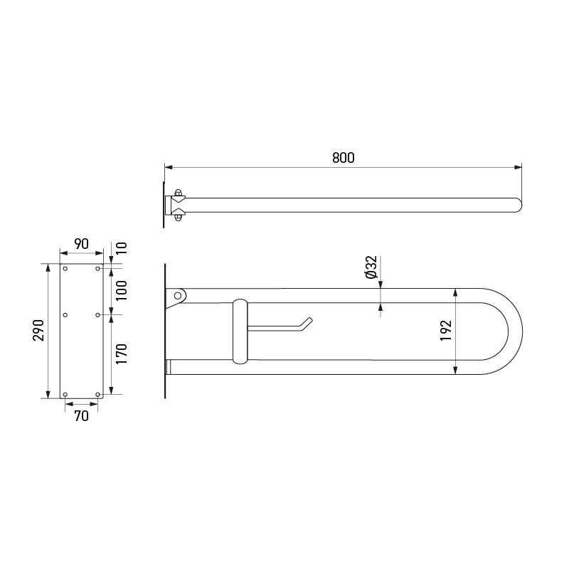 Grab bar WC lifting or folding in stainless steel plan