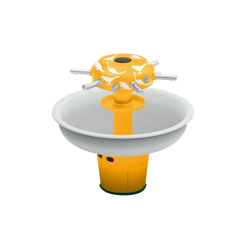 Circular washbasin with dinosaur decoration for kindergarten, featuring infrared sensor faucets