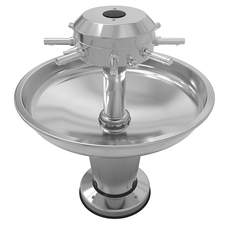 LAGOON central stainless steel communal sink for 8 soft-touch timed faucets and 4 soap dispensers option