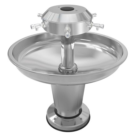 Lavabo colectivo circular inox con pedestal con 6 grifos temporizados para uso intensivo
